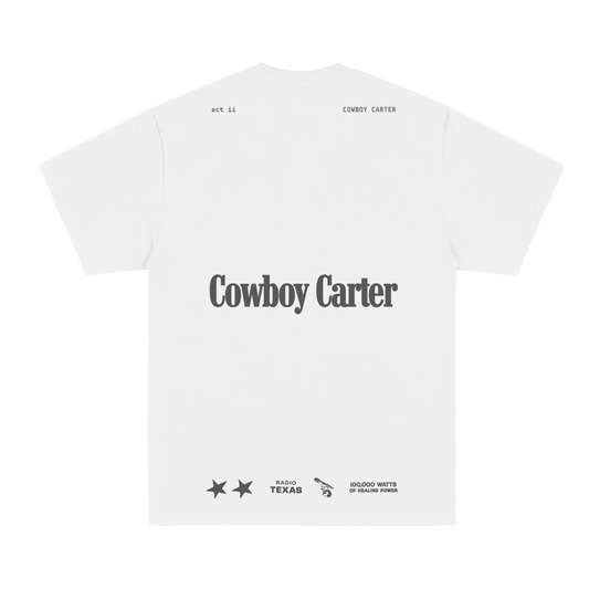 Cowboy Carter white t-shirt, Cowboy Carter wordmark printed across the back