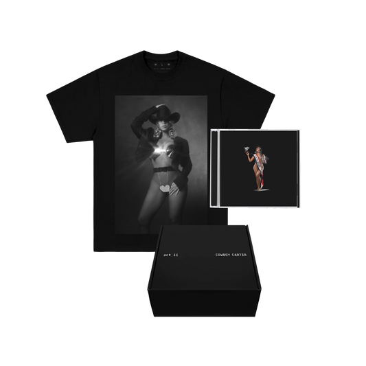 Beyoncé Cowboy Carter CD boxset, black photo print t-shirt with the CD and black presentation box