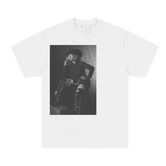 Cowboy Carter boxset t-shirt in white, front framed black and white photo print