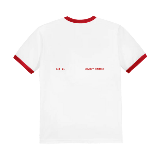 Cowboy Carter white and red ringer t-shirt, small red Act ii lettering on the back