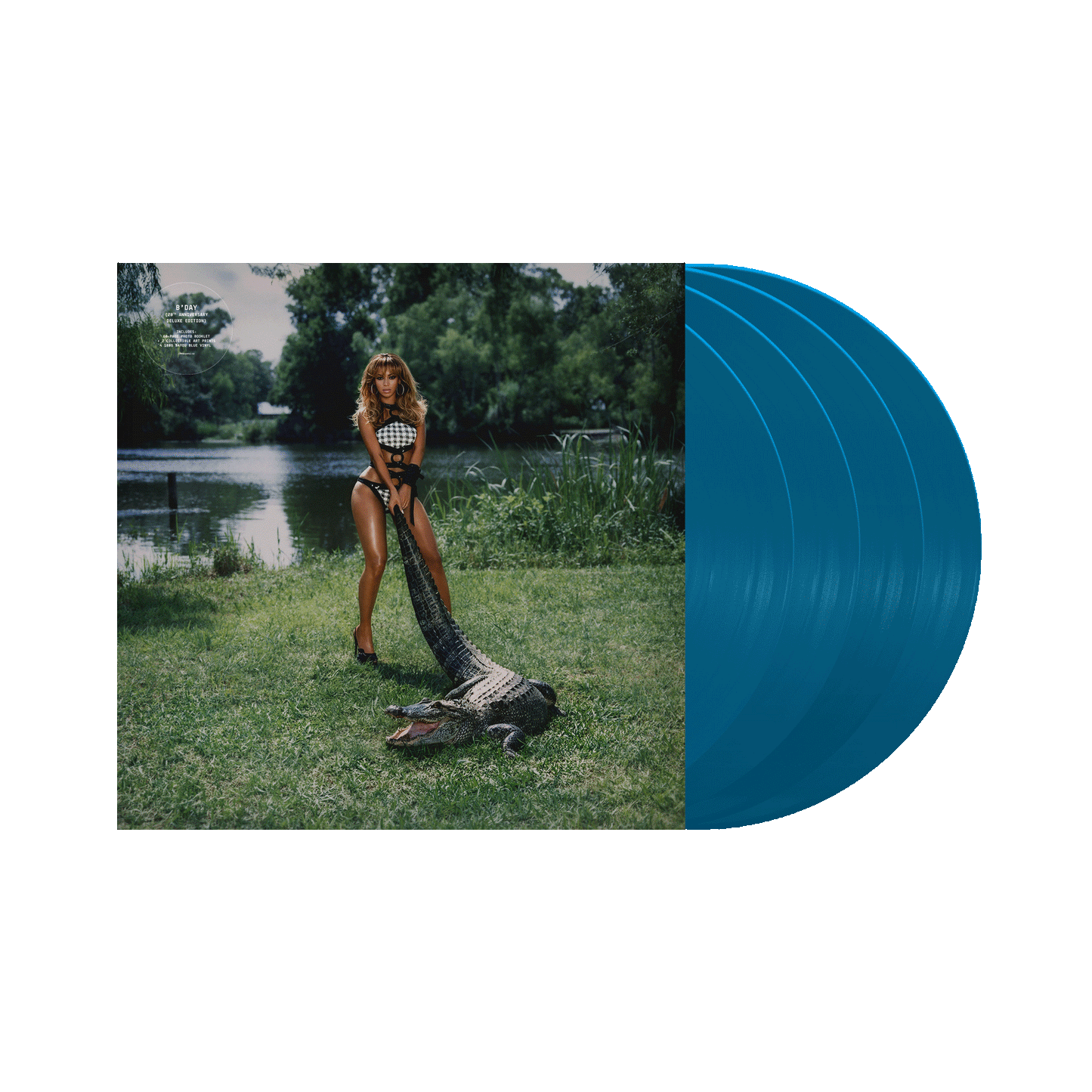 Beyoncé B'DAY 20th Anniversary Deluxe Edition vinyl LP, lawnmower cover sleeve with blue vinyl records