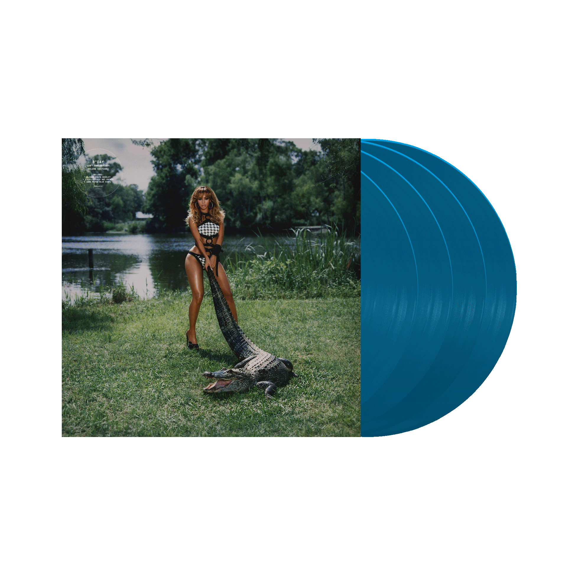 Beyoncé B'DAY 20th Anniversary Deluxe Edition vinyl LP, lawnmower cover sleeve with blue vinyl records