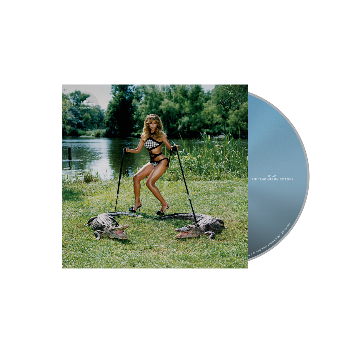 B'DAY 20th Anniversary Edition CD album shown with its light blue printed compact disc