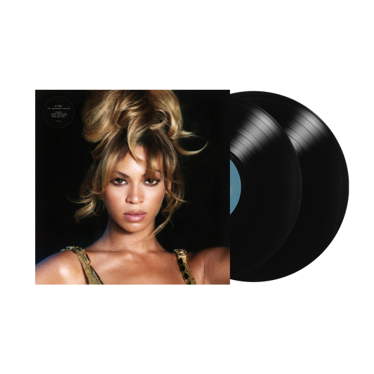 B'DAY 20th Anniversary Edition vinyl sleeve and its two black records, angled product view