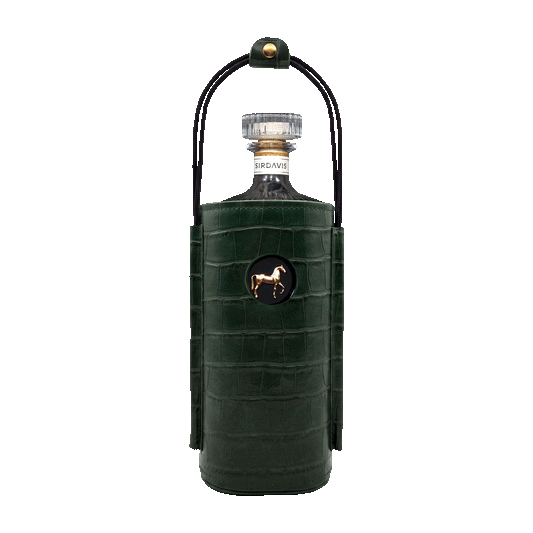 Beyoncé SirDavis gator leather bottle carrier in dark green, croc embossed holder with metal handle