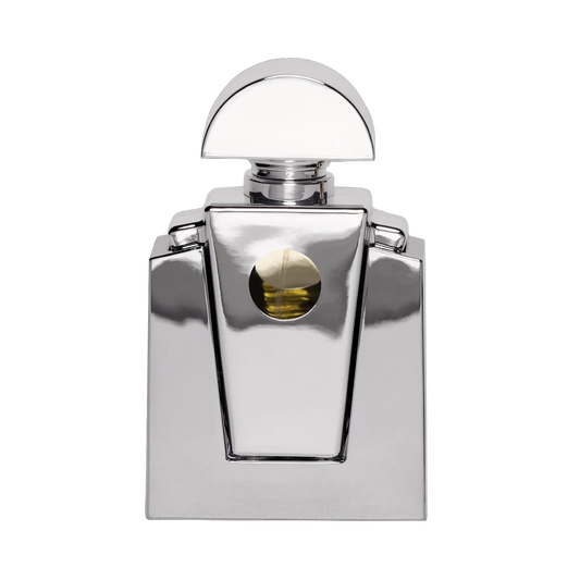Beyoncé Cé Noir eau de parfum 50ml, polished chrome bottle with a domed cap, front view