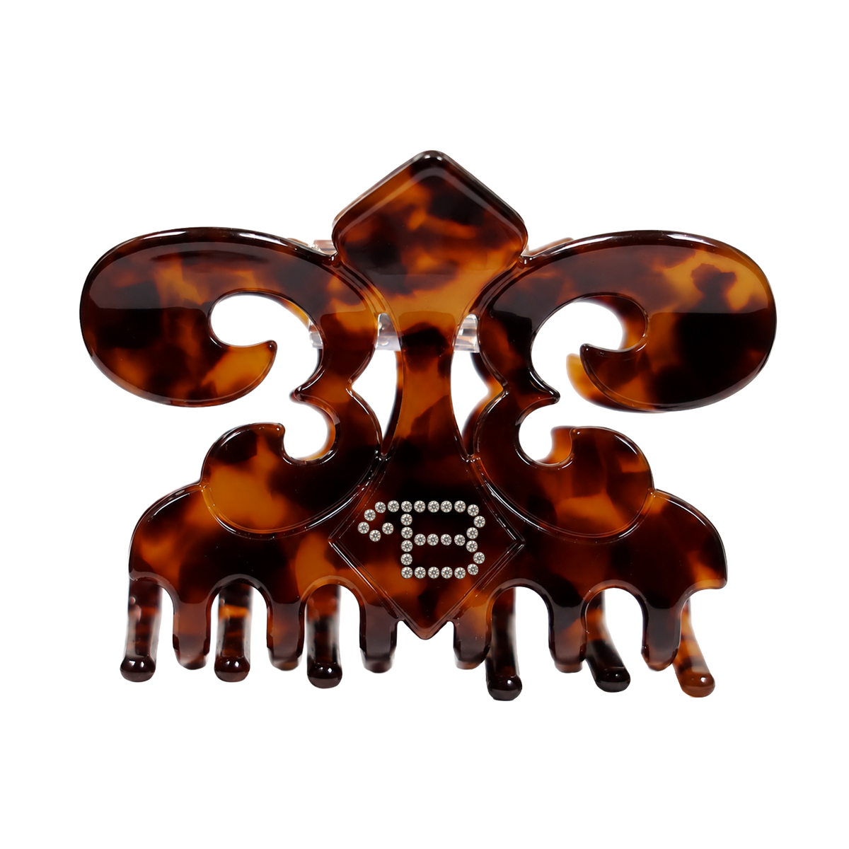Beyoncé Irreplaceable hair clip, tortoiseshell fleur de lis claw clip set with a crystal 20