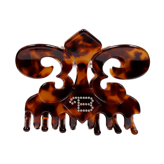 Beyoncé Irreplaceable hair clip, tortoiseshell fleur de lis claw clip set with a crystal 20