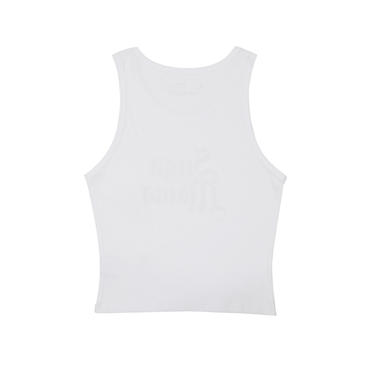 B'DAY Suga Mama ribbed cropped tank in white, plain back view of the sleeveless tank
